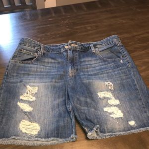 Distressed denim shorts